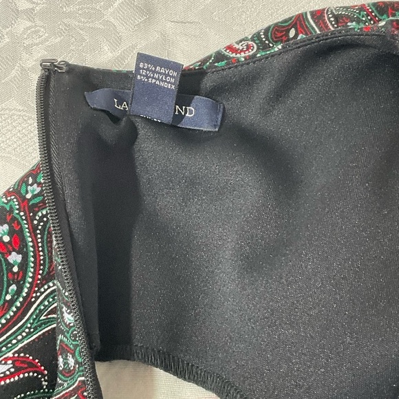 Land's End Size 10 Tank Sheath Dress Pockets Red Green Black Paisley - Picture 7 of 12
